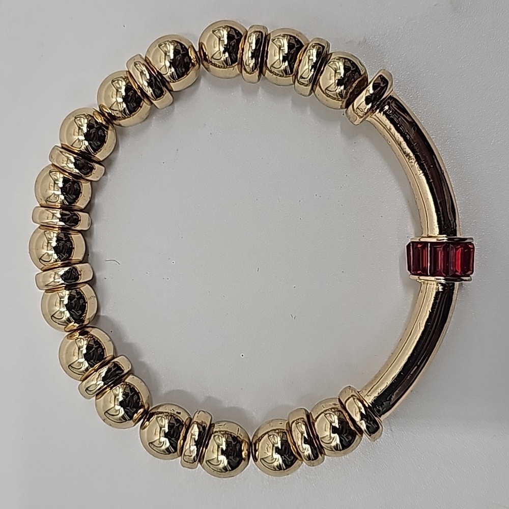 Chico's Gold Bead &‎ Ruby Crystal Stone Bracelet